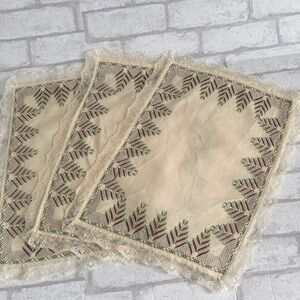 Elegant Cream and Brown Lace Placemats handmade cross stitch set of three pieces